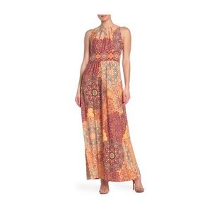 NWT London Times Maxi Dress Sz 6 Indian Pleat Neck